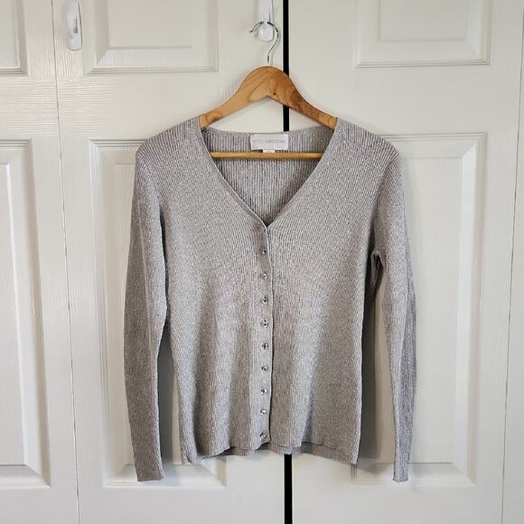 Vintage Petite Sophisticate Gray Silver Long Sleeve Sweater SZ Med 90s Silk - Picture 1 of 11